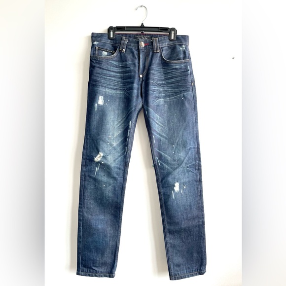 PHILIPP PLEIN- Straight Cut Jeans, Dark Blue, Distressed - Picture 2 of 5